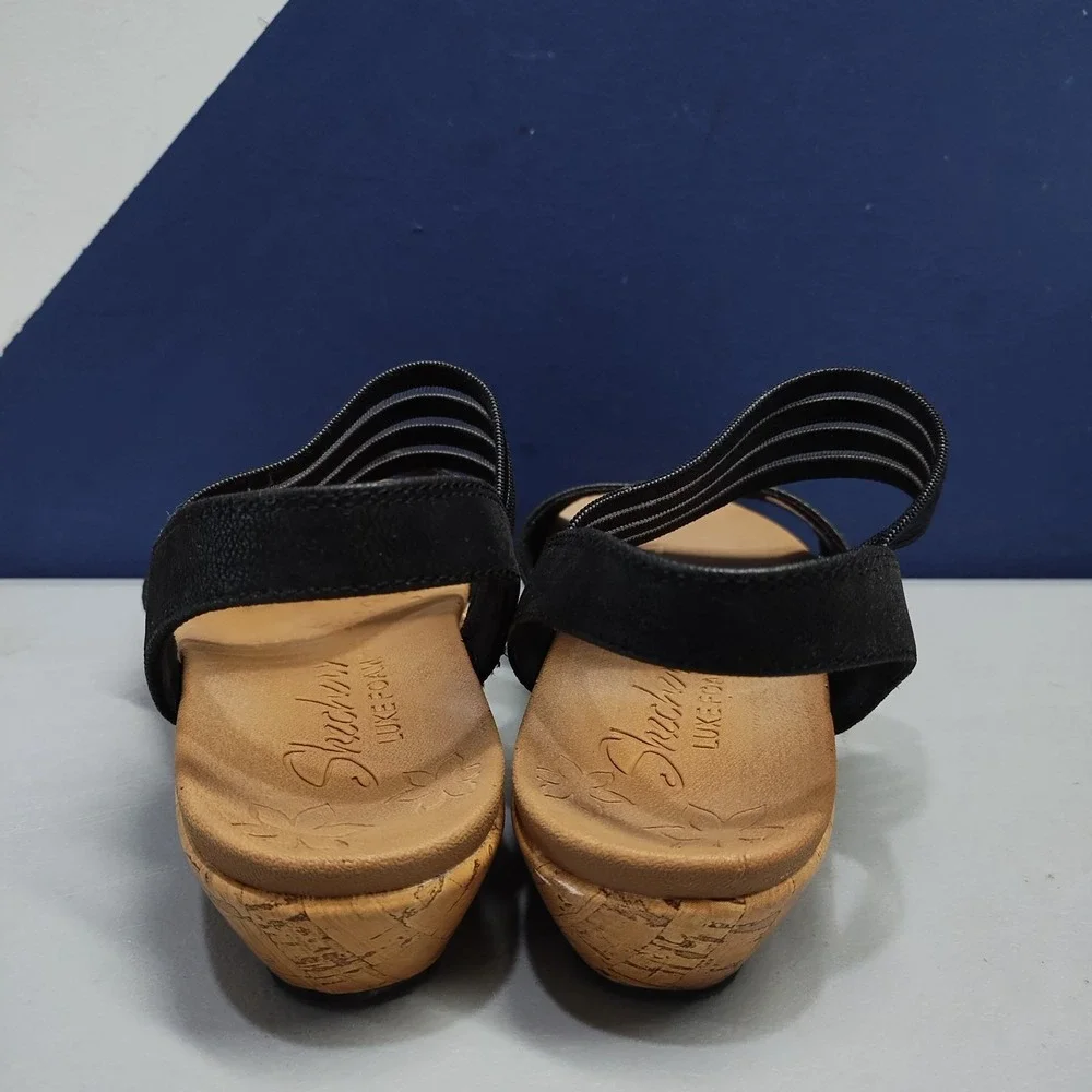 Skechers Brie Lo'Profile Slingback Sandals Womens US 6 Brown Black Elastic Strap